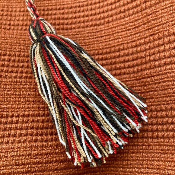 Handcrafted Woven Crossbody Tote Bag In Rust W/Multi-Colored Tassels | Unisex - Picture 6 of 12